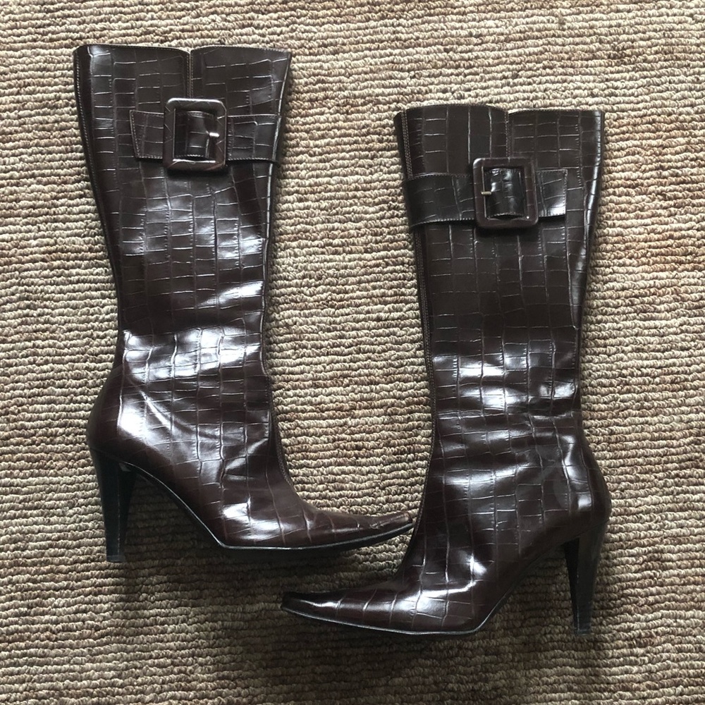 Max de Carlo Dark Brown Leather Heeled Boots